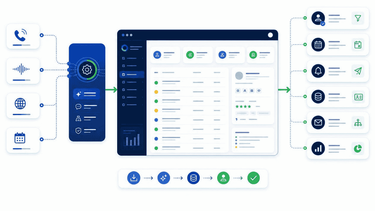 AI-powered patient engagement and intake automation connecting enquiries, CRM, qualification, scheduling and staff workflows