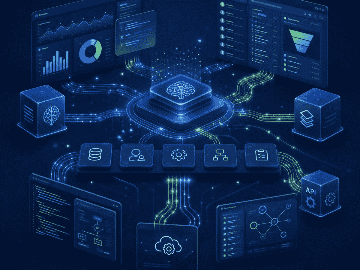 Connected digital infrastructure for AI, CRM, automation, and software services