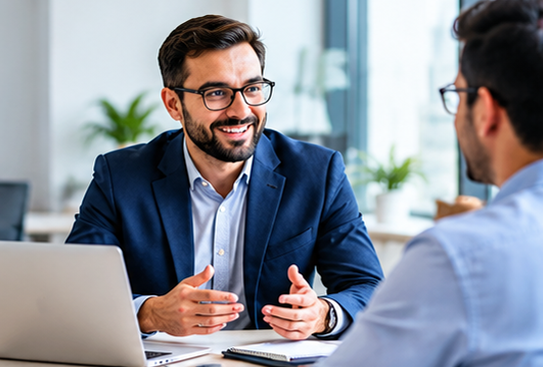 Professional services adviser consulting with a client